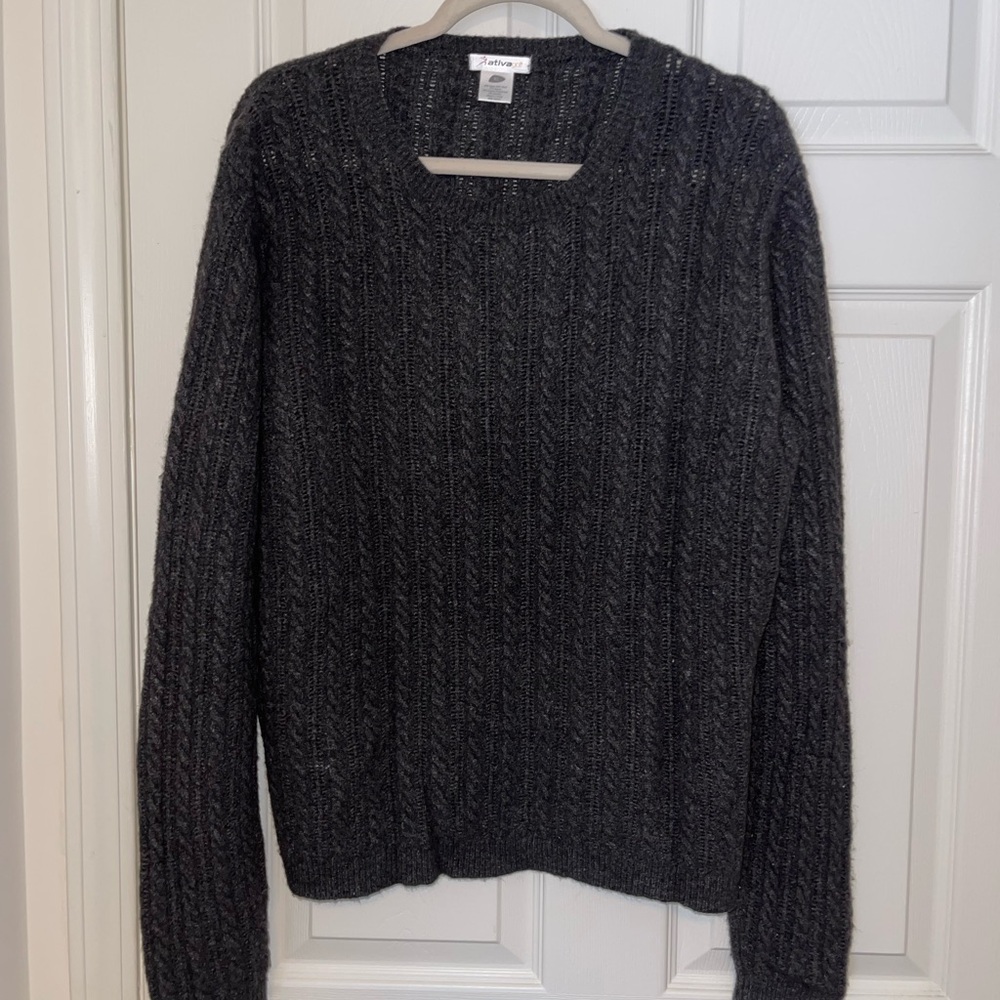 Ativa Charcoal Cable Knit Crewneck Sweater
